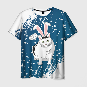 Мужская футболка 3D с принтом Новогодний кот Бендер   2023 в Санкт-Петербурге, 100% полиэфир | прямой крой, круглый вырез горловины, длина до линии бедер | 
