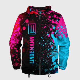 Мужская ветровка 3D с принтом Lindemann   neon gradient: по вертикали в городе Новоалтайск, 100% полиэстер | подол и капюшон оформлены резинкой с фиксаторами, два кармана без застежек по бокам, один потайной карман на груди | Тематика изображения на принте: 