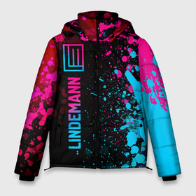 Мужская зимняя куртка 3D с принтом Lindemann   neon gradient: по вертикали в городе Новоалтайск, верх — 100% полиэстер; подкладка — 100% полиэстер; утеплитель — 100% полиэстер | длина ниже бедра, свободный силуэт Оверсайз. Есть воротник-стойка, отстегивающийся капюшон и ветрозащитная планка. 

Боковые карманы с листочкой на кнопках и внутренний карман на молнии. | Тематика изображения на принте: 
