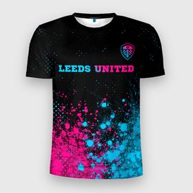 Мужская футболка 3D Slim с принтом Leeds United   neon gradient: символ сверху в Санкт-Петербурге, 100% полиэстер с улучшенными характеристиками | приталенный силуэт, круглая горловина, широкие плечи, сужается к линии бедра | 