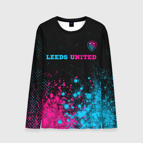 Мужской лонгслив 3D с принтом Leeds United   neon gradient: символ сверху в Санкт-Петербурге, 100% полиэстер | длинные рукава, круглый вырез горловины, полуприлегающий силуэт | 