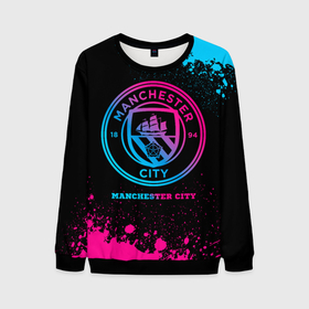 Мужской свитшот 3D с принтом Manchester City   neon gradient в Тюмени, 100% полиэстер с мягким внутренним слоем | круглый вырез горловины, мягкая резинка на манжетах и поясе, свободная посадка по фигуре | Тематика изображения на принте: 