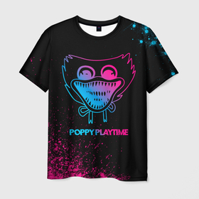 Мужская футболка 3D с принтом Poppy Playtime   neon gradient , 100% полиэфир | прямой крой, круглый вырез горловины, длина до линии бедер | 