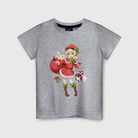 Детская футболка хлопок с принтом Кли Геншин Импакт новогодний , 100% хлопок | круглый вырез горловины, полуприлегающий силуэт, длина до линии бедер | Тематика изображения на принте: 