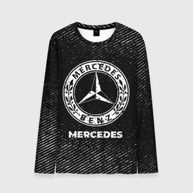 Мужской лонгслив 3D с принтом Mercedes с потертостями на темном фоне в городе Новоалтайск, 100% полиэстер | длинные рукава, круглый вырез горловины, полуприлегающий силуэт | 