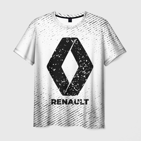 Мужская футболка 3D с принтом Renault с потертостями на светлом фоне в Кировске, 100% полиэфир | прямой крой, круглый вырез горловины, длина до линии бедер | 