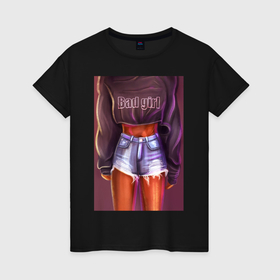 Женская футболка хлопок с принтом Bad girl illustration в Петрозаводске, 100% хлопок | прямой крой, круглый вырез горловины, длина до линии бедер, слегка спущенное плечо | 