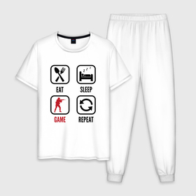 Мужская пижама хлопок с принтом Eat   sleep   Counter Strike   repeat в Кировске, 100% хлопок | брюки и футболка прямого кроя, без карманов, на брюках мягкая резинка на поясе и по низу штанин
 | 