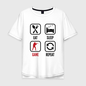 Мужская футболка хлопок Oversize с принтом Eat   sleep   Counter Strike   repeat в Кировске, 100% хлопок | свободный крой, круглый ворот, “спинка” длиннее передней части | 