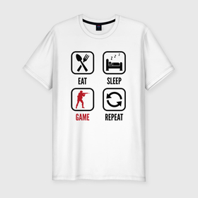 Мужская футболка хлопок Slim с принтом Eat   sleep   Counter Strike   repeat в Тюмени, 92% хлопок, 8% лайкра | приталенный силуэт, круглый вырез ворота, длина до линии бедра, короткий рукав | 