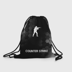 Рюкзак-мешок 3D с принтом Counter Strike glitch на темном фоне: символ, надпись , 100% полиэстер | плотность ткани — 200 г/м2, размер — 35 х 45 см; лямки — толстые шнурки, застежка на шнуровке, без карманов и подкладки | 