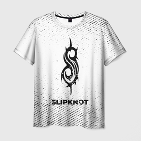 Мужская футболка 3D с принтом Slipknot с потертостями на светлом фоне в Рязани, 100% полиэфир | прямой крой, круглый вырез горловины, длина до линии бедер | 