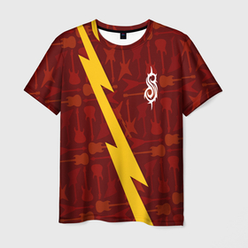 Мужская футболка 3D с принтом Slipknot гитары и молния в Рязани, 100% полиэфир | прямой крой, круглый вырез горловины, длина до линии бедер | 
