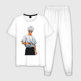 Мужская пижама хлопок с принтом Крутой Сатору Годжо в Кировске, 100% хлопок | брюки и футболка прямого кроя, без карманов, на брюках мягкая резинка на поясе и по низу штанин
 | 