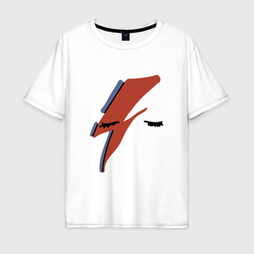 Мужская футболка хлопок Oversize с принтом Дэвид Боуи   молния в Санкт-Петербурге, 100% хлопок | свободный крой, круглый ворот, “спинка” длиннее передней части | Тематика изображения на принте: 
