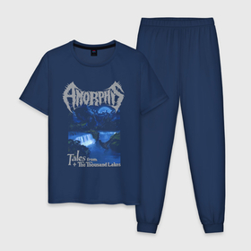 Мужская пижама хлопок с принтом Amorphis Tales from the Thousand Lakes в Белгороде, 100% хлопок | брюки и футболка прямого кроя, без карманов, на брюках мягкая резинка на поясе и по низу штанин
 | 
