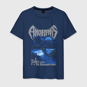 Мужская футболка хлопок с принтом Amorphis Tales from the Thousand Lakes , 100% хлопок | прямой крой, круглый вырез горловины, длина до линии бедер, слегка спущенное плечо. | Тематика изображения на принте: 