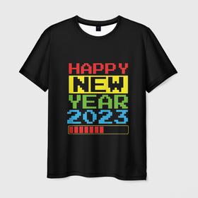 Мужская футболка 3D с принтом Новый год 2023 загрузка в Тюмени, 100% полиэфир | прямой крой, круглый вырез горловины, длина до линии бедер | Тематика изображения на принте: 