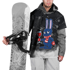 Накидка на куртку 3D с принтом Новогодний кролик с бокалом в Белгороде, 100% полиэстер |  | Тематика изображения на принте: 