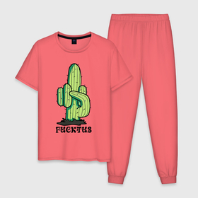 Мужская пижама хлопок с принтом Cactus   Fucktus   joke в Курске, 100% хлопок | брюки и футболка прямого кроя, без карманов, на брюках мягкая резинка на поясе и по низу штанин
 | Тематика изображения на принте: 