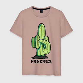 Мужская футболка хлопок с принтом Cactus   Fucktus   joke в Курске, 100% хлопок | прямой крой, круглый вырез горловины, длина до линии бедер, слегка спущенное плечо. | 