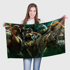 Флаг 3D с принтом Turtles movie в Екатеринбурге, 100% полиэстер | плотность ткани — 95 г/м2, размер — 67 х 109 см. Принт наносится с одной стороны | 