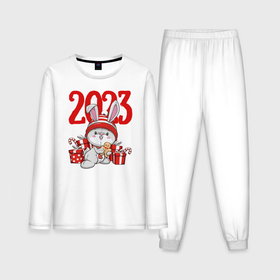 Мужская пижама хлопок (с лонгсливом) с принтом Зайка в подарках  2023 в Петрозаводске,  |  | 