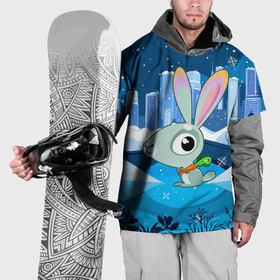 Накидка на куртку 3D с принтом Маленький кролик в снежном городе в Тюмени, 100% полиэстер |  | Тематика изображения на принте: 