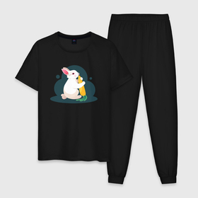Мужская пижама хлопок с принтом Кролик грызет морковку в Белгороде, 100% хлопок | брюки и футболка прямого кроя, без карманов, на брюках мягкая резинка на поясе и по низу штанин
 | 