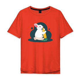 Мужская футболка хлопок Oversize с принтом Кролик грызет морковку в Белгороде, 100% хлопок | свободный крой, круглый ворот, “спинка” длиннее передней части | 