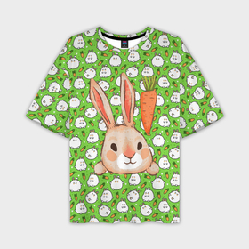 Мужская футболка OVERSIZE 3D с принтом Зайчик и  морковка в Курске,  |  | Тематика изображения на принте: 