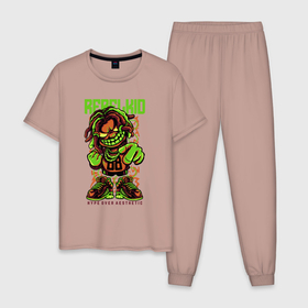 Мужская пижама хлопок с принтом Мятежный ребёнок в Санкт-Петербурге, 100% хлопок | брюки и футболка прямого кроя, без карманов, на брюках мягкая резинка на поясе и по низу штанин
 | 