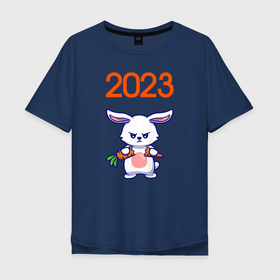 Мужская футболка хлопок Oversize с принтом Злой заяц ломает морковку , 100% хлопок | свободный крой, круглый ворот, “спинка” длиннее передней части | Тематика изображения на принте: 