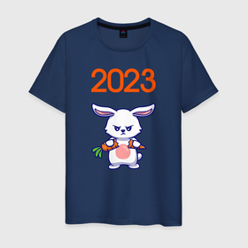 Мужская футболка хлопок с принтом Злой заяц ломает морковку в Санкт-Петербурге, 100% хлопок | прямой крой, круглый вырез горловины, длина до линии бедер, слегка спущенное плечо. | 