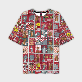 Мужская футболка OVERSIZE 3D с принтом Новогодний паттерн Том и Джерри в Кировске,  |  | 