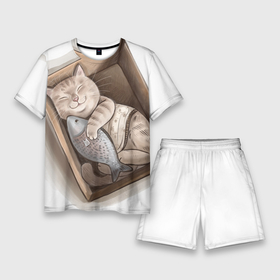 Мужской костюм с шортами 3D с принтом Кот и любимая рыба ,  |  | Тематика изображения на принте: 
