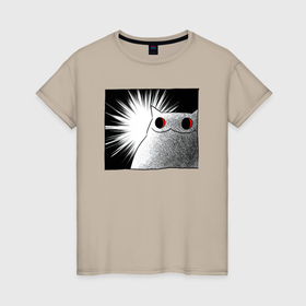 Женская футболка хлопок с принтом Мрачный кот улыбается в Петрозаводске, 100% хлопок | прямой крой, круглый вырез горловины, длина до линии бедер, слегка спущенное плечо | 