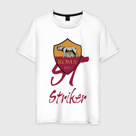 Мужская футболка хлопок с принтом Roma  Italy   Striker в Петрозаводске, 100% хлопок | прямой крой, круглый вырез горловины, длина до линии бедер, слегка спущенное плечо. | 