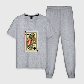 Мужская пижама хлопок с принтом Дама кошечка в Новосибирске, 100% хлопок | брюки и футболка прямого кроя, без карманов, на брюках мягкая резинка на поясе и по низу штанин
 | Тематика изображения на принте: 