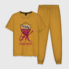 Мужская пижама хлопок с принтом Roma   Goalkeeper   Italy в Санкт-Петербурге, 100% хлопок | брюки и футболка прямого кроя, без карманов, на брюках мягкая резинка на поясе и по низу штанин
 | 
