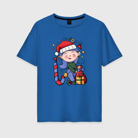 Женская футболка хлопок Oversize с принтом Девочка с подарками на Новый год в Новосибирске, 100% хлопок | свободный крой, круглый ворот, спущенный рукав, длина до линии бедер
 | 