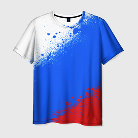 Мужская футболка 3D с принтом Флаг России   триколор , 100% полиэфир | прямой крой, круглый вырез горловины, длина до линии бедер | 