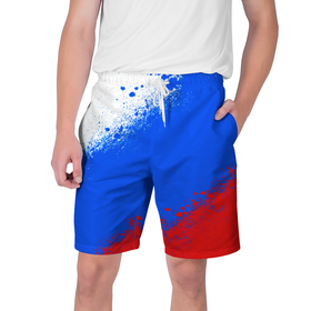Мужские шорты 3D с принтом Флаг России   триколор в Кировске,  полиэстер 100% | прямой крой, два кармана без застежек по бокам. Мягкая трикотажная резинка на поясе, внутри которой широкие завязки. Длина чуть выше колен | 