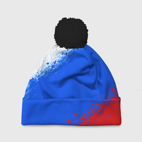 Шапка 3D c помпоном с принтом Флаг России   триколор в Курске, 100% полиэстер | универсальный размер, печать по всей поверхности изделия | 