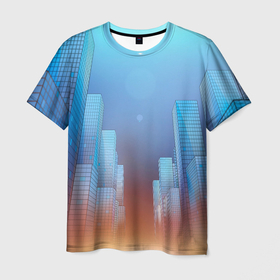 Мужская футболка 3D с принтом Виртуальный город в Белгороде, 100% полиэфир | прямой крой, круглый вырез горловины, длина до линии бедер | 