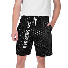 Мужские шорты 3D с принтом Berserk glitch на темном фоне: по вертикали в Тюмени,  полиэстер 100% | прямой крой, два кармана без застежек по бокам. Мягкая трикотажная резинка на поясе, внутри которой широкие завязки. Длина чуть выше колен | 