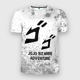 Мужская футболка 3D Slim с принтом JoJo Bizarre Adventure glitch на светлом фоне в Белгороде, 100% полиэстер с улучшенными характеристиками | приталенный силуэт, круглая горловина, широкие плечи, сужается к линии бедра | 