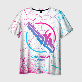 Мужская футболка 3D с принтом Chainsaw Man neon gradient style в Кировске, 100% полиэфир | прямой крой, круглый вырез горловины, длина до линии бедер | 