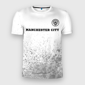 Мужская футболка 3D Slim с принтом Manchester City sport на светлом фоне: символ сверху в Тюмени, 100% полиэстер с улучшенными характеристиками | приталенный силуэт, круглая горловина, широкие плечи, сужается к линии бедра | Тематика изображения на принте: 