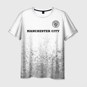 Мужская футболка 3D с принтом Manchester City sport на светлом фоне: символ сверху в Тюмени, 100% полиэфир | прямой крой, круглый вырез горловины, длина до линии бедер | Тематика изображения на принте: 